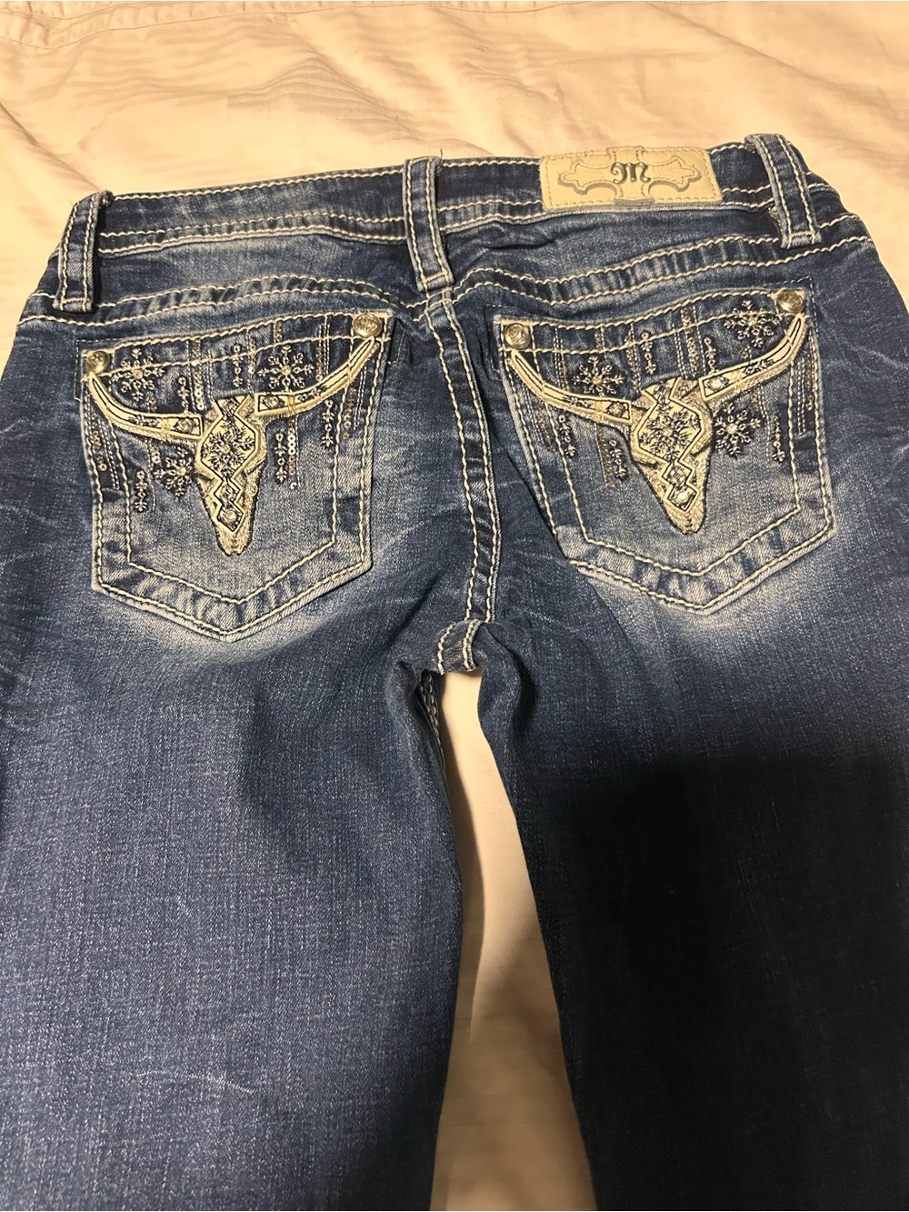 Miss Me Dark Blue Boot Cut Jeans with Embroidered Back Pockets
